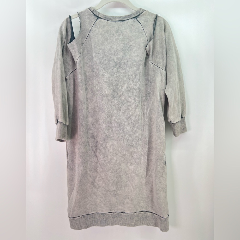 Newbury Kustom Cold Shoulder Long Sleeve Sweatshirt Dress Distressed Gray Medium - Picture 6 of 12